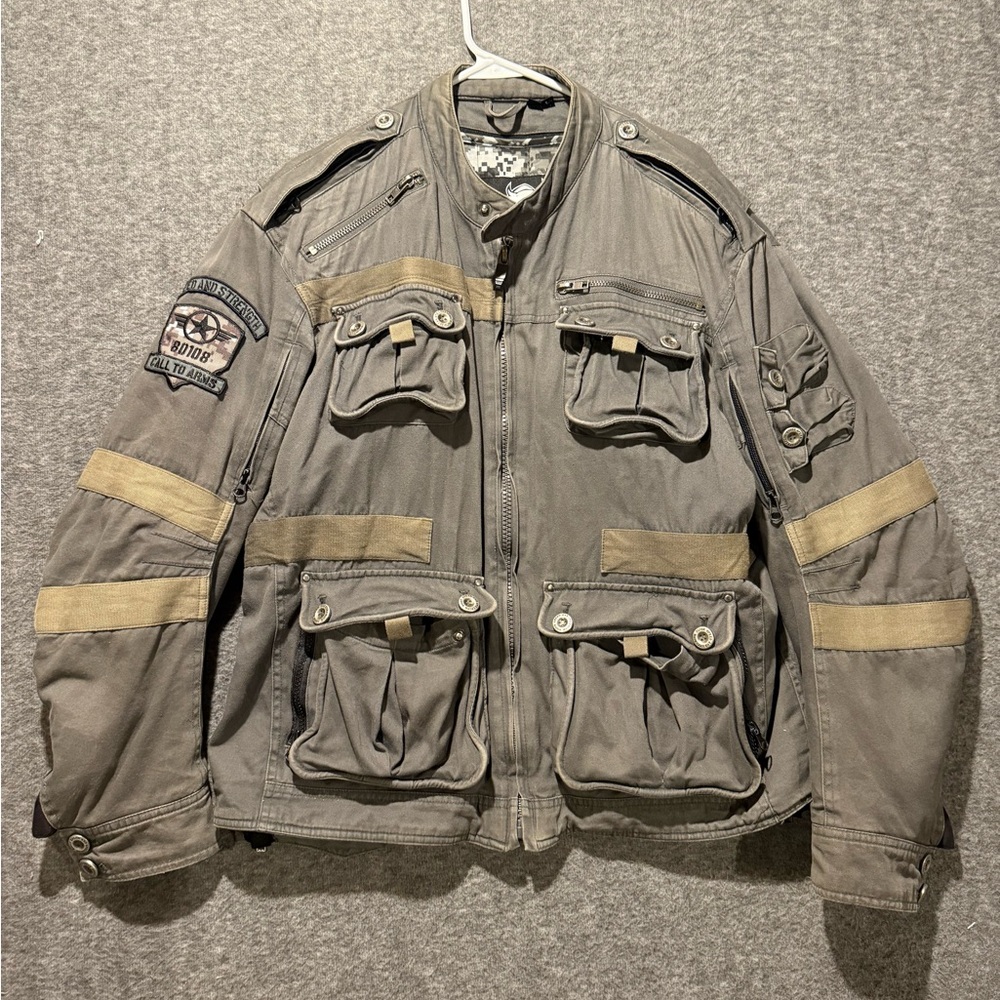 Speed & Strength Utility Motorcycle Army Tactical Jacket Coat Mens L gray 2 in 1